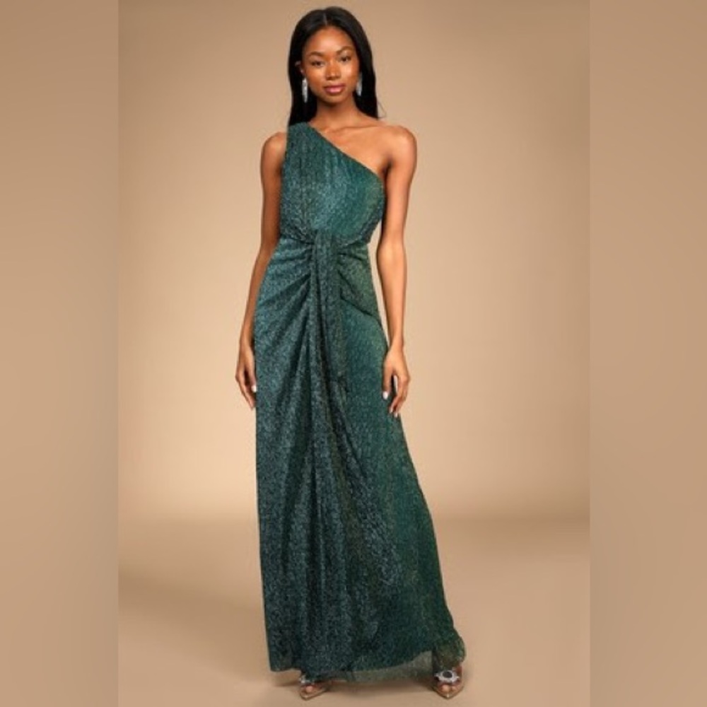 Lulus Teal/Green sparkly floor length dress (NWT)
